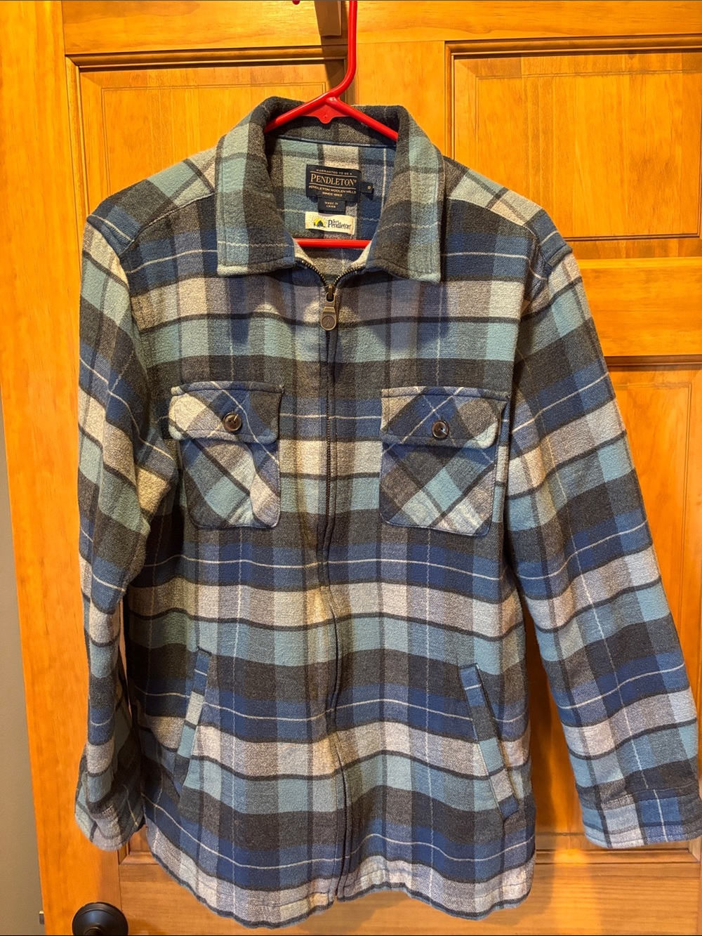Pendleton Blue and Light Blue Plaid Zip Shirt Jacket